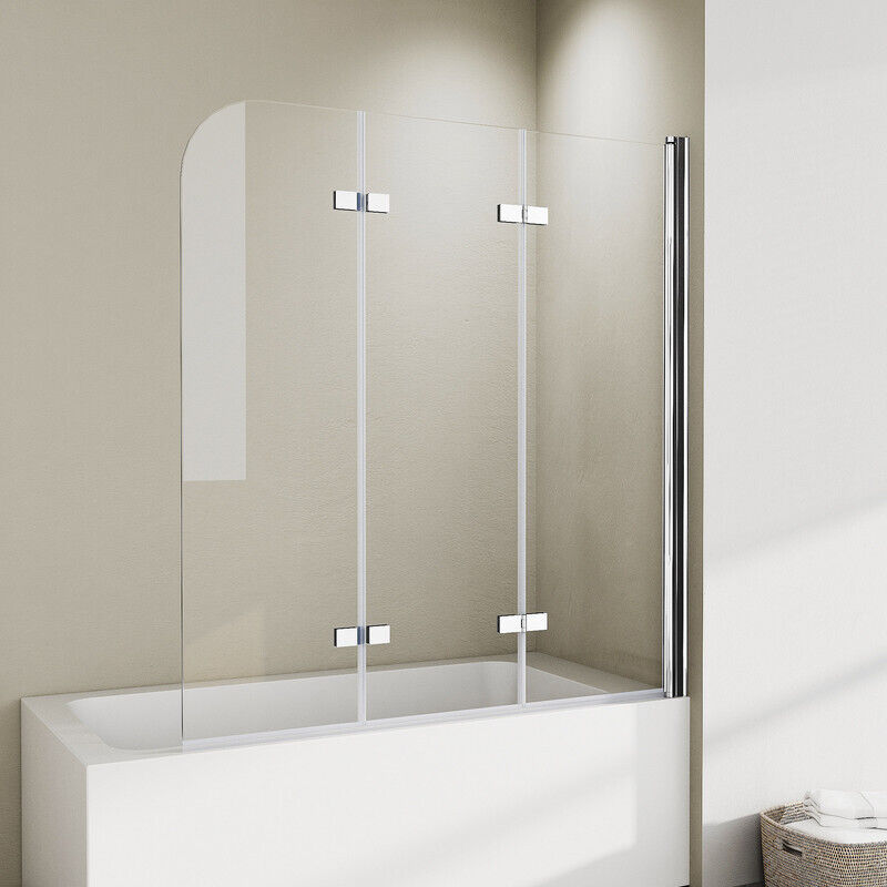 Duschwand für Badewanne 140 x 140 cm 3 teilig faltbar 5 mm Sicherheitsglas esg Klar hell Profilfarbe Chromoptik Duschabtrennung für Badewanne