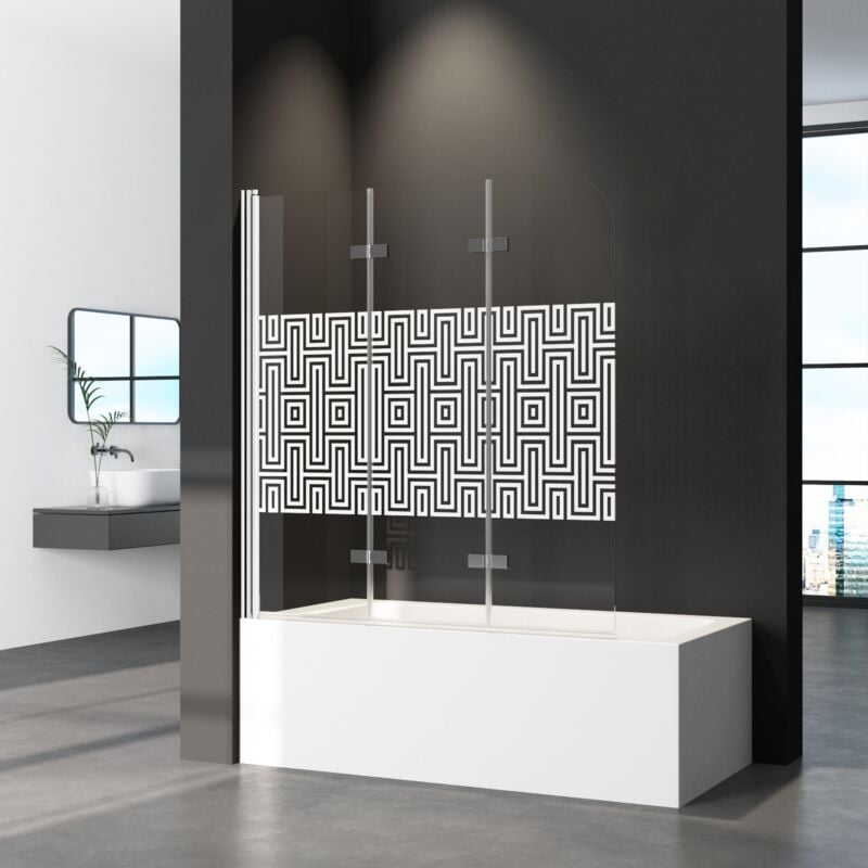 Duschwand für Badewanne 140x140 cm Duschtrennwand Labyrinthe Gestreift 3-teilig Faltbar Duschwand Badewannenaufsatz Duschabtrennung Badewanne mit 5mm