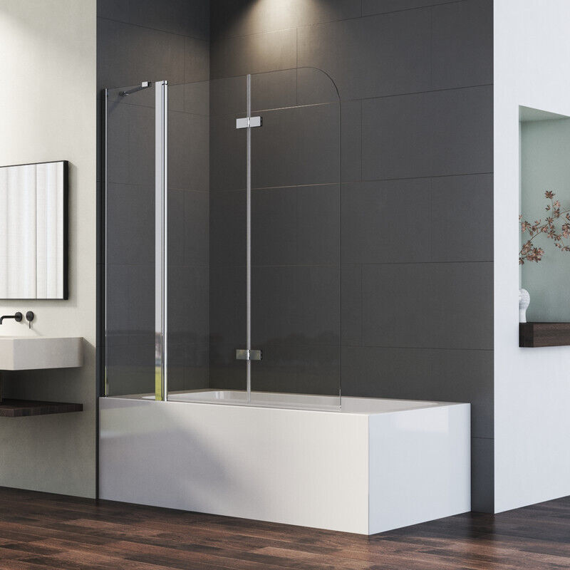 Duschwand für Badewanne 160 x 140 cm 3-teilig Faltbar, Duschtrennwand mit festem Segment Duschabtrennung Badewanne Badewannenaufsatz mit 6mm ESG Nano