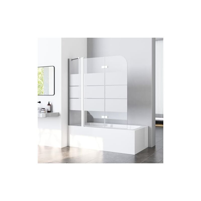 Boromal - Duschwand für Badewanne 150x140cm 3-teilig gestreift Duschwand Faltbar Duschabtrennung Badewanne mit 5mm ESG-Glas mit Stabilisator Bar