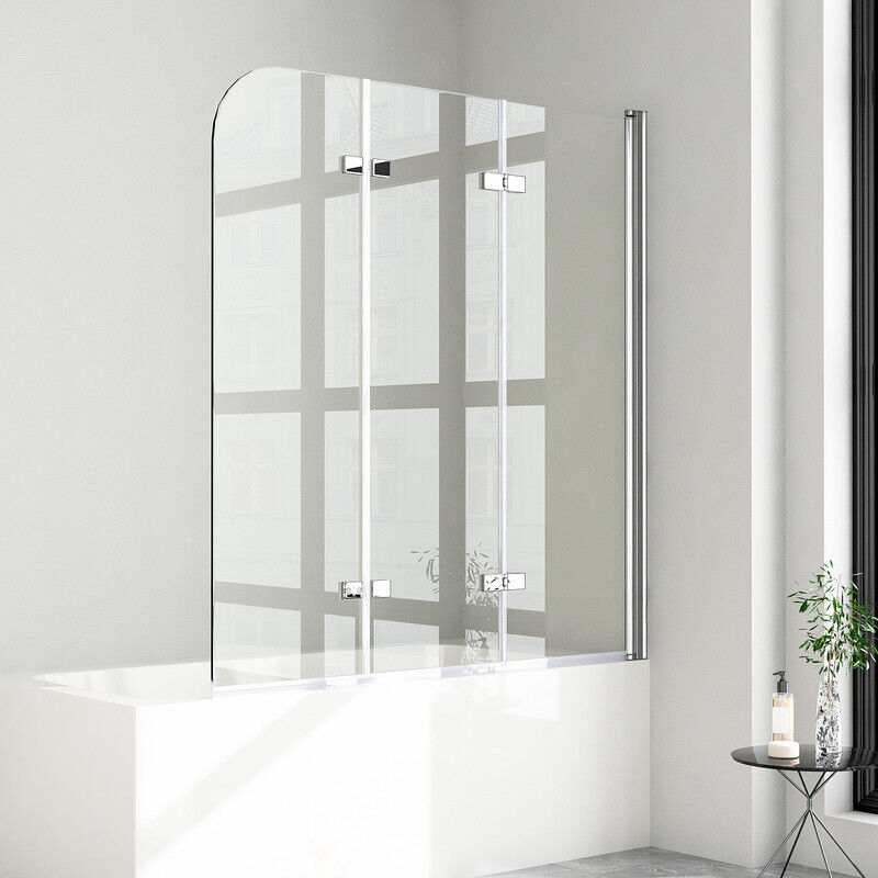 Boromal - Duschwand für Badewanne 3-teilig Faltbar 140x140 cm, Glas Klappbar Badewannenaufsatz, Duschabtrennung für Badewanne aus 5mm Sicherheitsglas