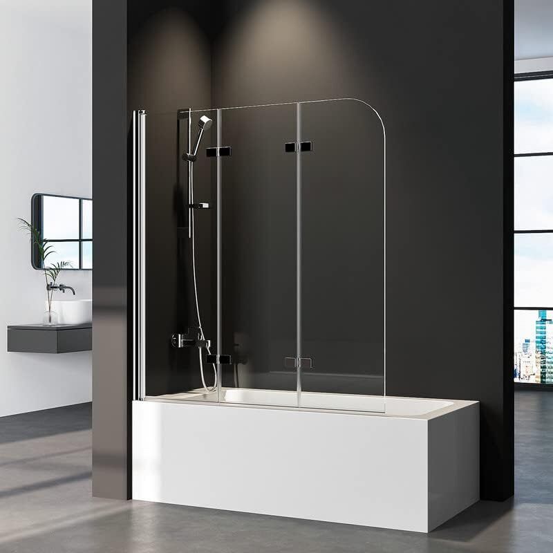 Boromal - Duschwand für Badewanne 3-teilig Faltbar 140x140 cm, Glas Klappbar Badewannenaufsatz, Duschabtrennung für Badewanne aus 5mm Sicherheitsglas