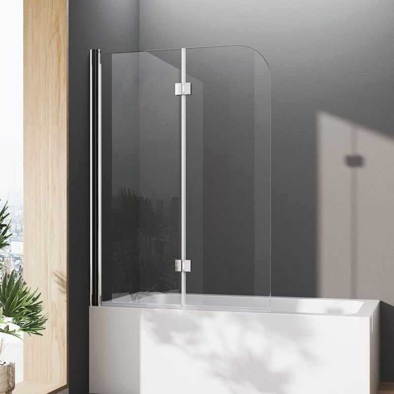 Duschtrennwand für Badewanne,110 cm Faltwand für Badewanne Duschabtrennung Badewannenaufsatz 5mm esg Sicherheitsglas nano Glas Duschwand Höhe 140cm