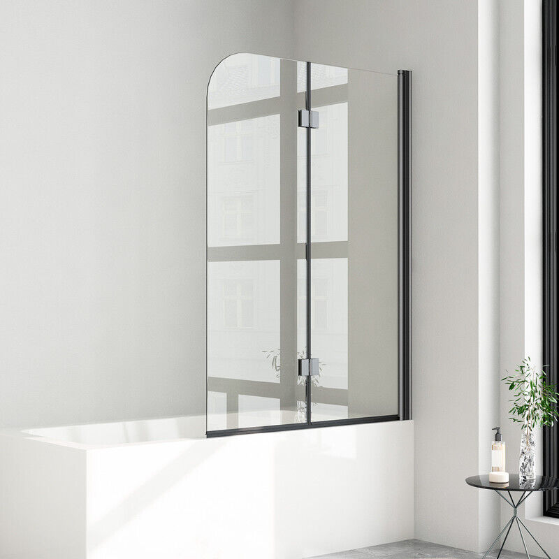 Duschtrennwand für Badewanne 100x140cm Faltwand für Badewanne Duschabtrennung Badewannenaufsatz Badewanne aus 6mm NANO ESG Sicherheitsglas, Schwarz