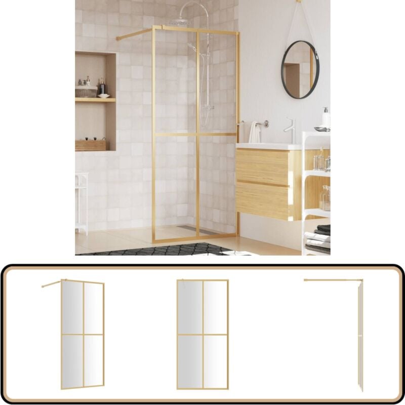 Duschwand für Begehbare Dusche mit esg Klarglas Golden 80x195cm - Duschabtrennung - Duschwand - Begehbarer Dusche - esg Glas - Goldene Farbe