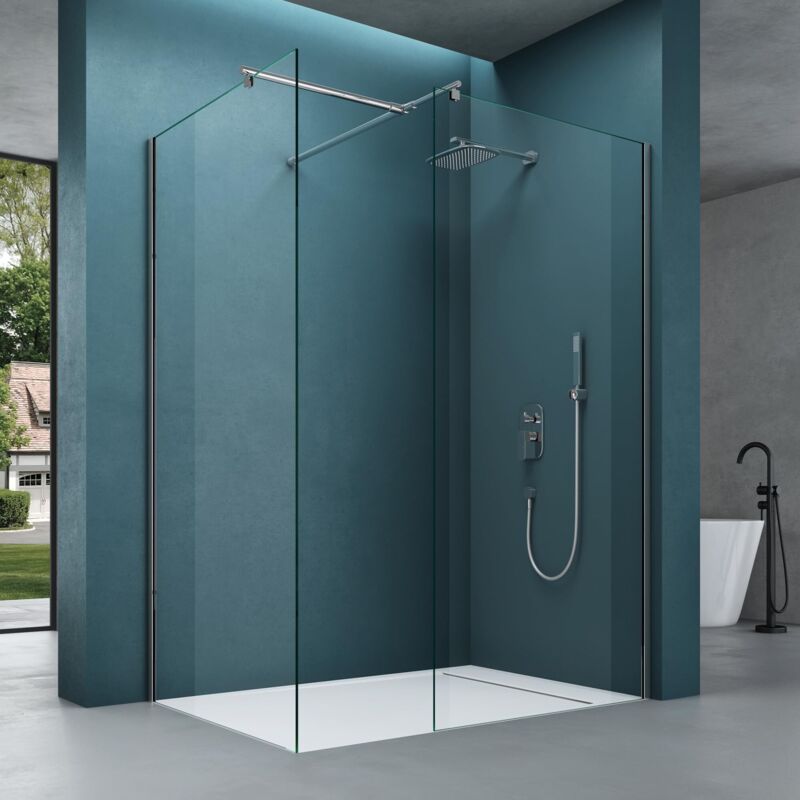 Duschwand für Dusche Duschabtrennung 120x90cm mit 2 festen Seitenelementen 8mm ESG-Sicherheitsglas Walk-In Dusche Klarglas NANO-Versiegelung