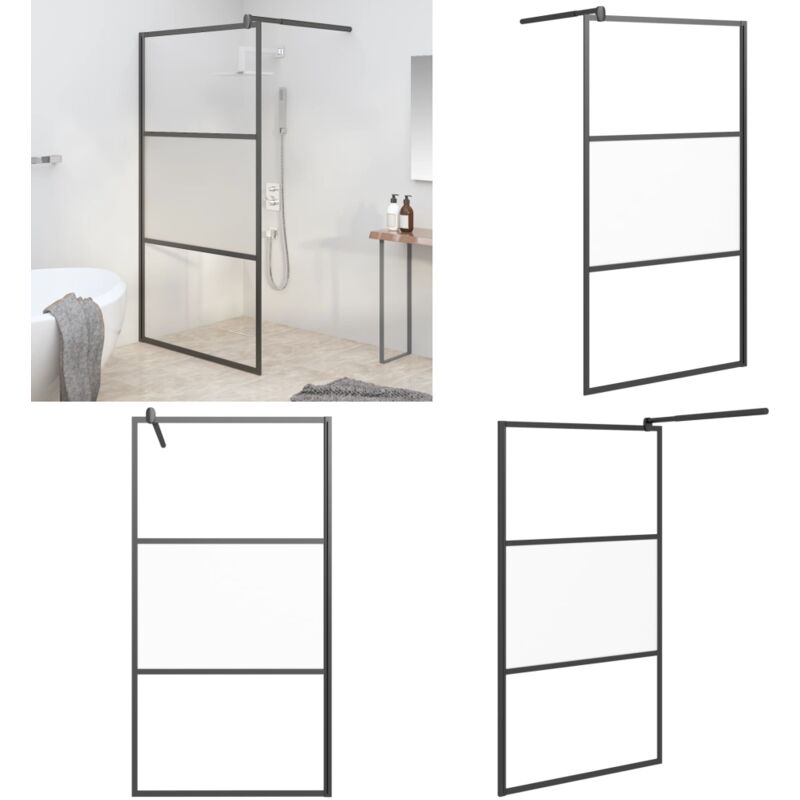 Duschwand für Walk-In Dusche 100x195cm ESG Halbmattiert Schwarz - Duschabtrennung - Duschwand - Glasdusche - Walk-in Dusche - Moderne Dusche - Home &