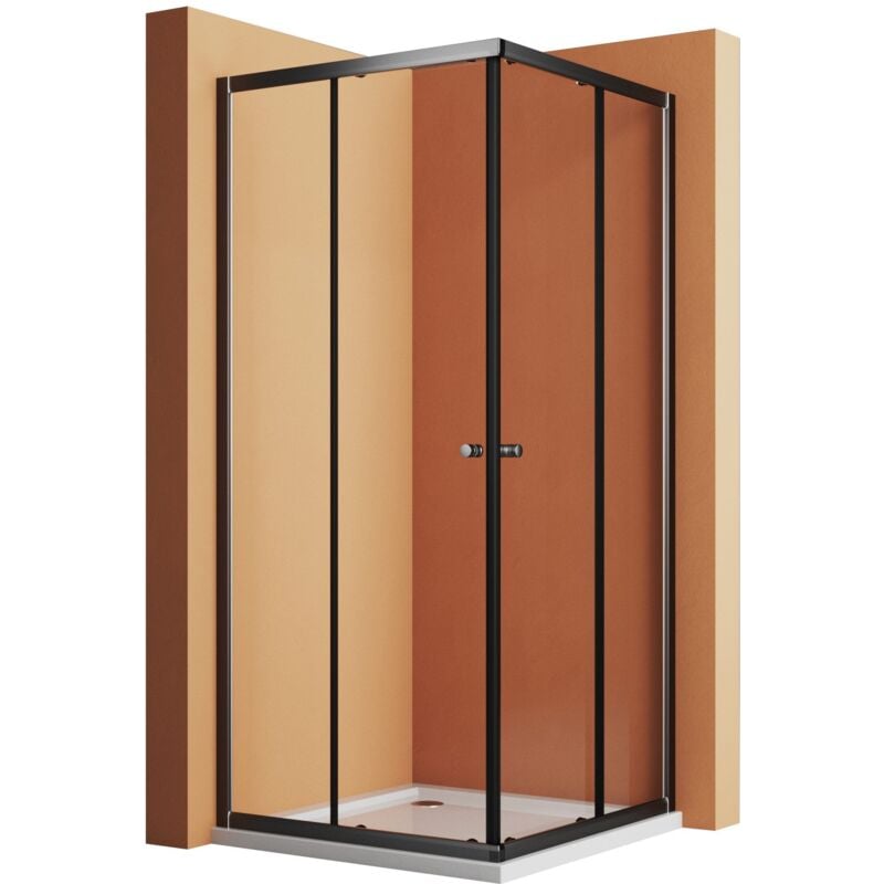 Eckeinstieg Duschkabine Schwarz 100x100cm Schiebetür Duschabtrennung, 100 x 100 cm Glas Schiebetüren Duschkabine Duschwand Doppelschiebetür aus 5mm