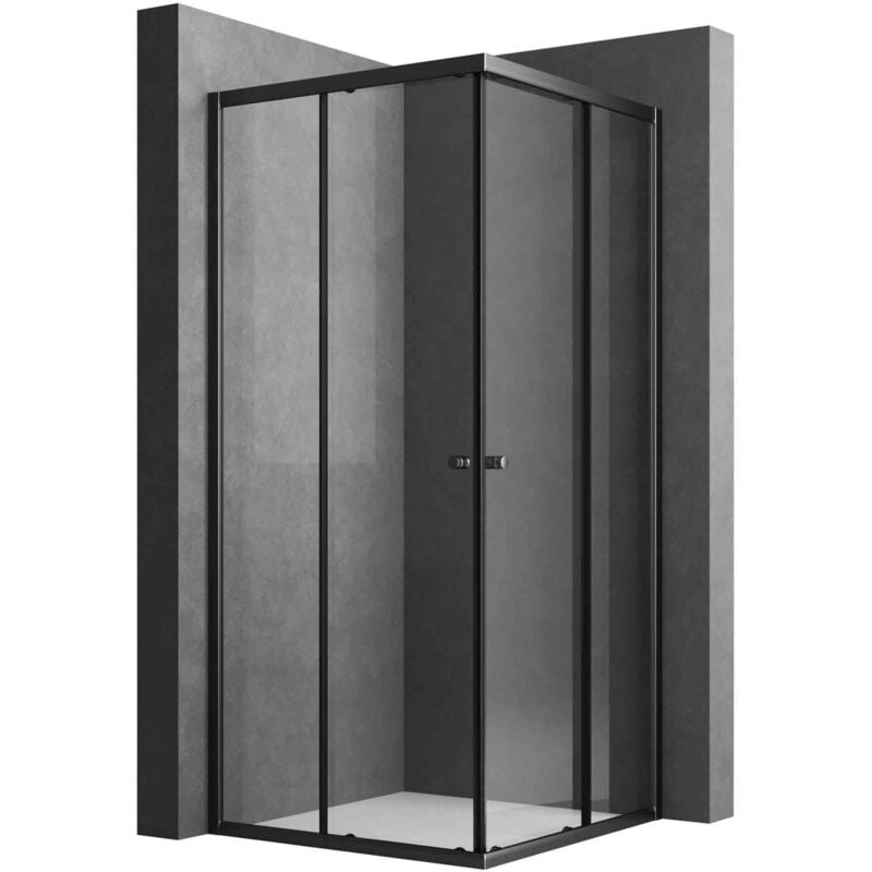 Eckeinstieg Duschkabine 80x100cm Schiebetür Schwarz Duschabtrennung, 100x80cm Glas Doppelschiebetür Duschkabine Duschwand aus 5mm esg