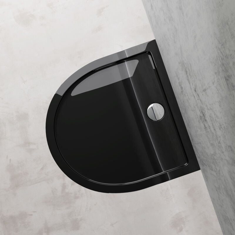 Duschtasse Duschwanne 100x100x4 flach inkl. Ablaufgarnitur aus Acryl in Schwarz Halbkreis DIN-Anschlüsse für bodenebene Montage geeignet Faro4