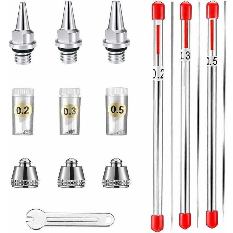 Düsenkappe, Nadel und Düse für AB130 Airbrush, 0,2 mm, 0,3 mm, 0,5 mm. Airbrush-Ersatzteile.