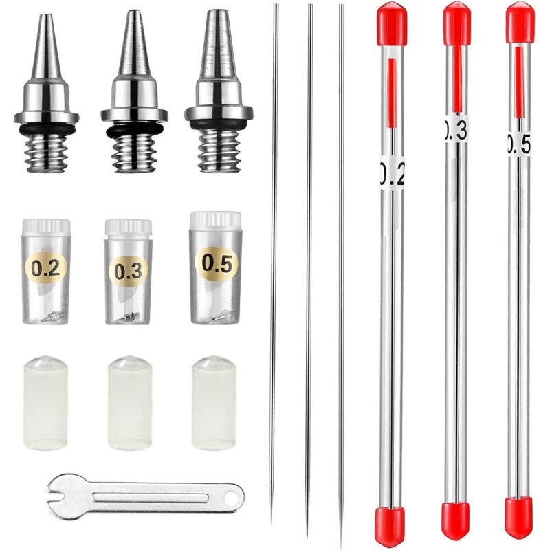 Düsenkappe, Nadel und Düse für Airbrush, 0,2 mm, 0,3 mm, 0,5 mm, Airbrush-Ersatzteile