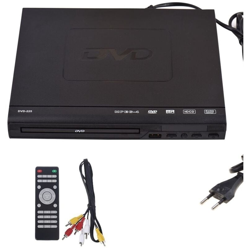 DVD-225 Heim-DVD-Player, Digitaler Multimedia-Player, AV-Ausgang mit Fernbedienung für TV, VCD, DVD-Player, EU-Stecker