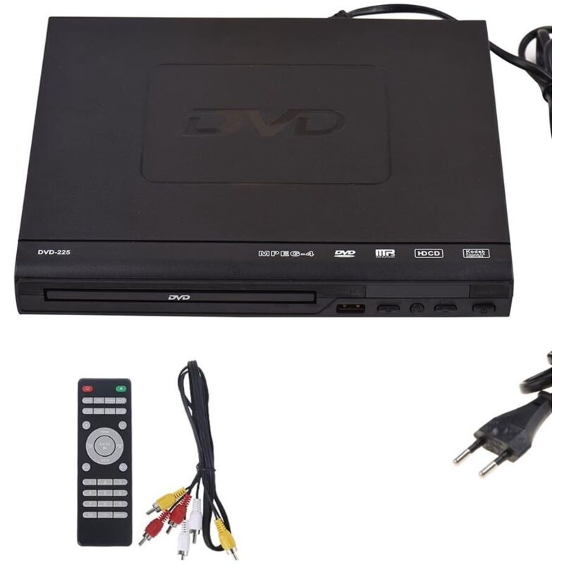 DVD-225 Multimedia-Digital-DVD-Player mit AV-Ausgang und Fernbedienung für TV, VCD- und DVD-Player, europäischer Stecker