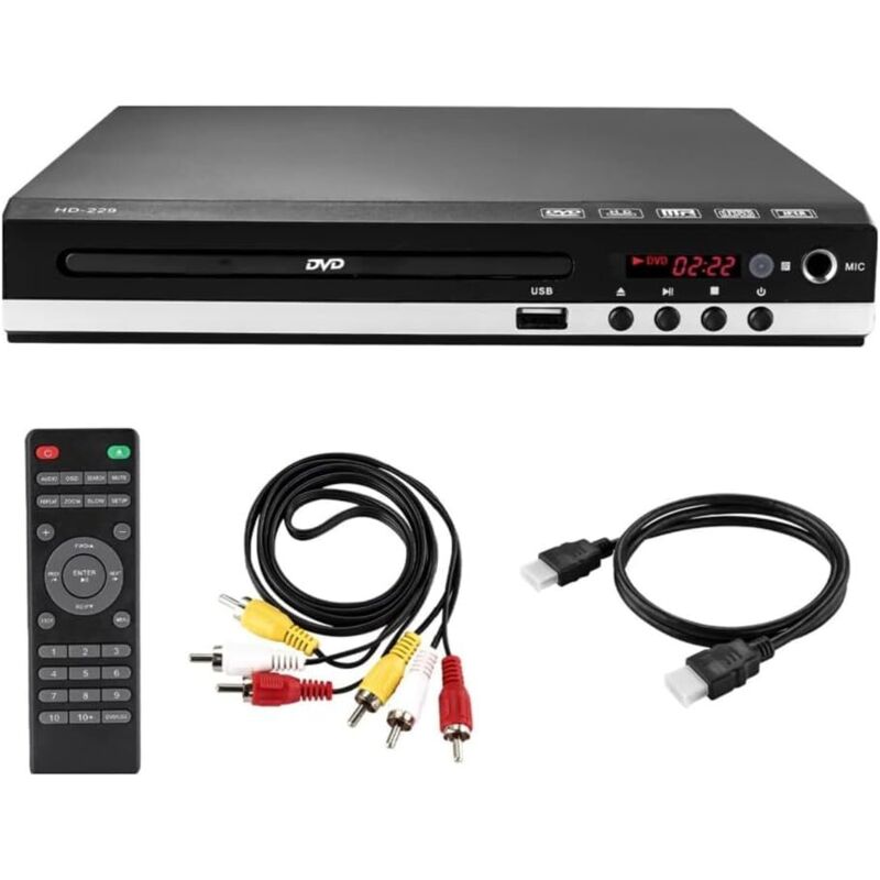 DVD-Player für Fernseher, Mini-CD/DVD-Player, alle Regionen, mit HDMI 1080p/AV-Ausgang, Dolby Digital, USB-Anschluss
