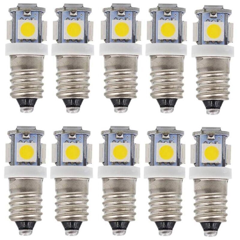 E10 AC-LED-Lampen – 10 Stück 6 v, 5 LED-Lampen – E10 Miniatur-Schraube, 50 lm (ac 6 v) npterbl