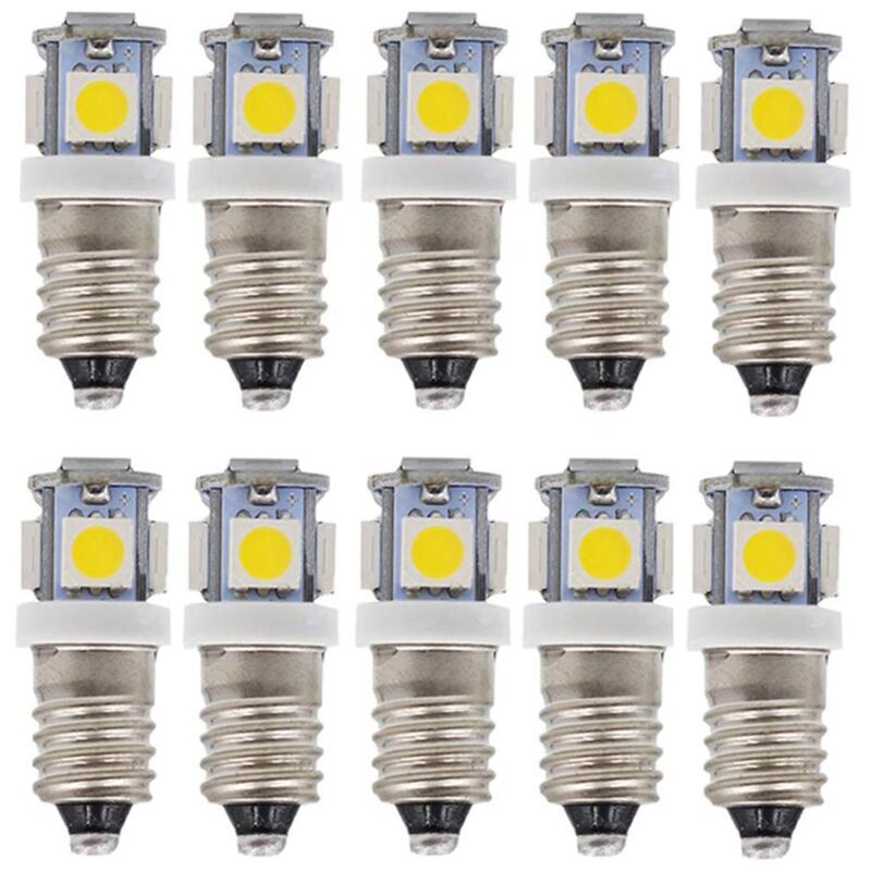 E10 AC-LED-Leuchtmittel, 10 Stück, 6 v, 5 LED-Lampen, E10-Miniaturschraube, 50 lm (ac 6 v)
