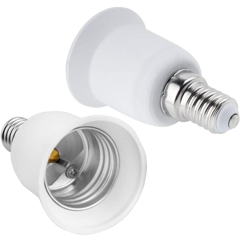 E14-auf-E27-Fassungsadapter, SES-auf-ES-Fassungskonverter, 0–250 V, für E27-Lampen, LED-Lampen, Glühlampen, Halogenlampen, Energiesparlampen, 2er-Pack