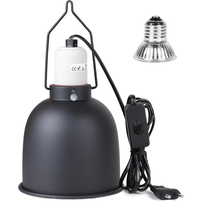E27 Dome Terrarium-Wärmelampe mit 1 x 25W Glühbirne, Aluminium-Reflektor-Wärmelampe für Schildkröten, Schlangen, Echsen, Kakadus, Chamäleons,