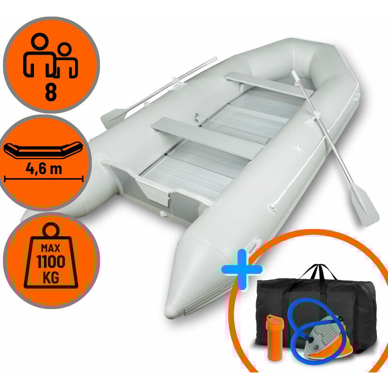 Schlauchboot Angelboot Paddelboot aus robustem pvc für Außenborder 8 Personen, , 4,60m x 1,90m Boot mit 2X Sitzbank, 2X Paddel, Aluboden,