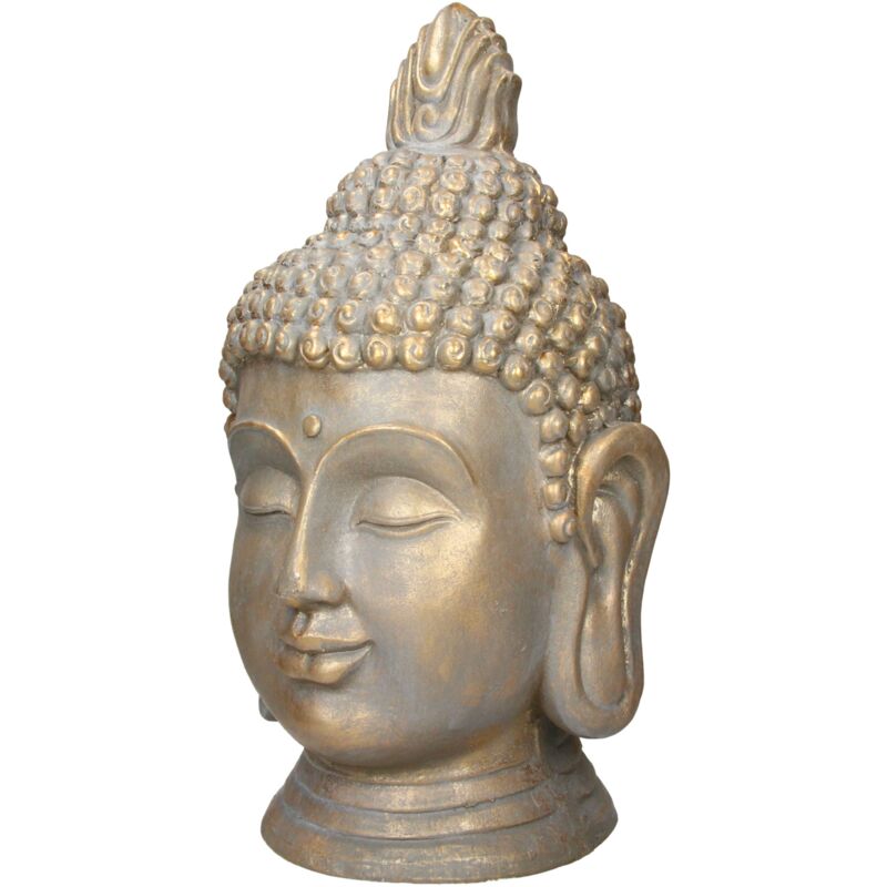 Ecd Germany - Buddha Figur Kopf Statue 53 cm, Polyresin, Bronzeoptik, für Yoga, Feng Shui oder Meditationsraum, Haus, Wohnung & Garten, Innen/Außen,