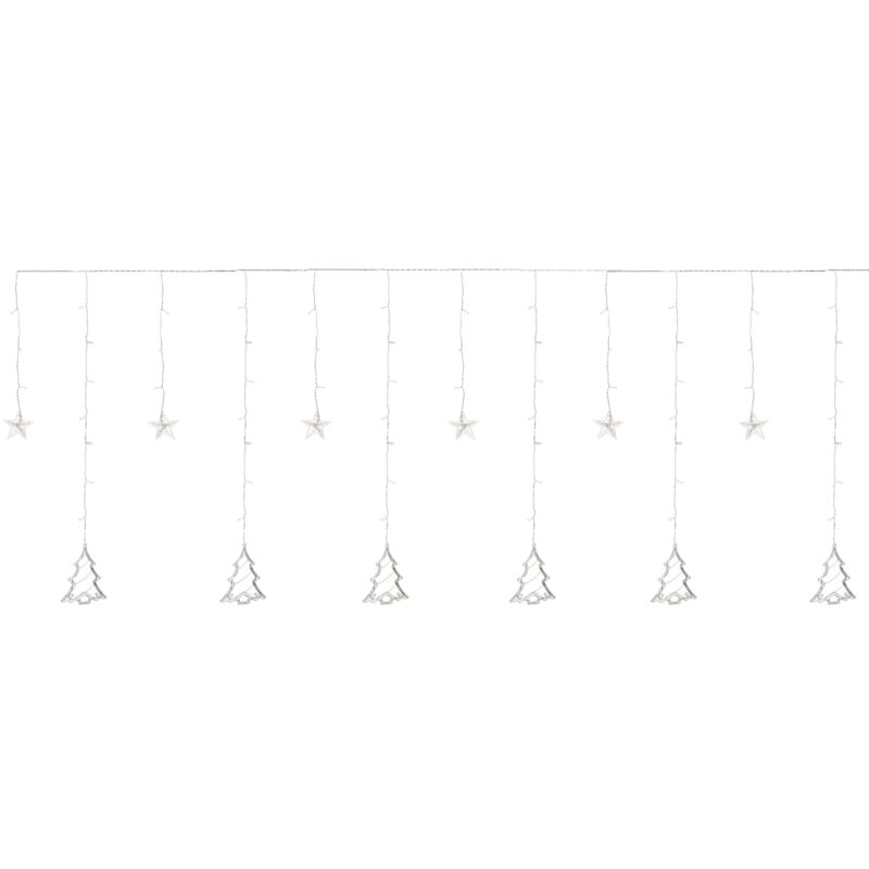 Led Fenster Lichtervorhang 220cm mit 138 LEDs Warmweiß, Weihnachtsbäume und Sterne, 8 Funktionen, Weihnachtsdeko Fensterdeko für Innen/Außen,