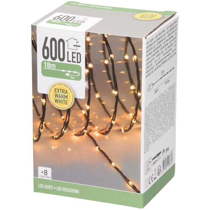 Led Micro Cluster Lichterkette 24m 800 LEDs Extra Warmweiß, 8 Funktionen, Strombetrieb, IP44 Wasserdicht Innen/Außen, Weihnachtsbeleuchtung