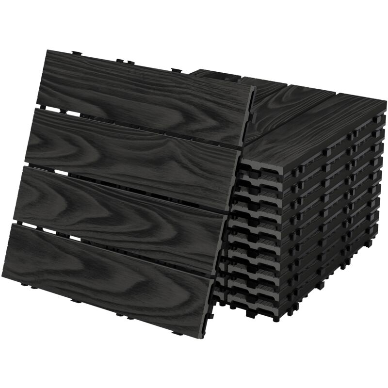 ECD Germany WPC Terrassenfliesen 30x30 cm/33 Stück=3m² Anthrazit, Holzoptik, Bodenbelag mit Klicksystem und Drainage, Terrassendielen Balkonfliesen