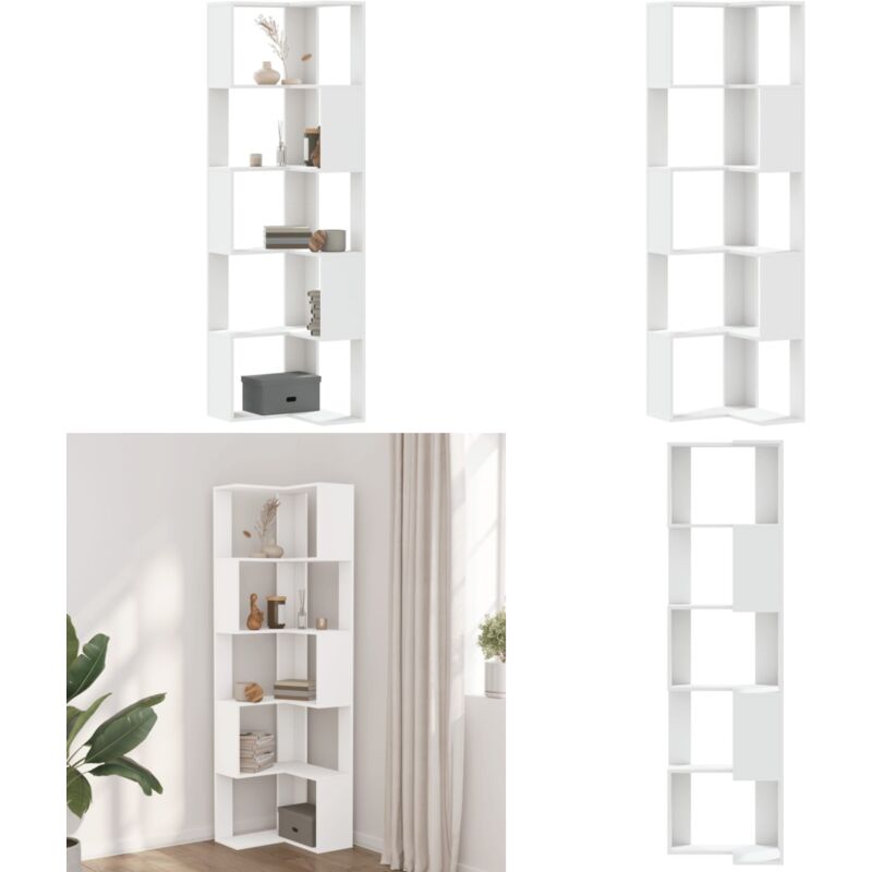 Eck-Bücherregal 5 Böden Weiß 50x50x179 cm Holzwerkstoff - Bücherregal - Holzwerkstoff