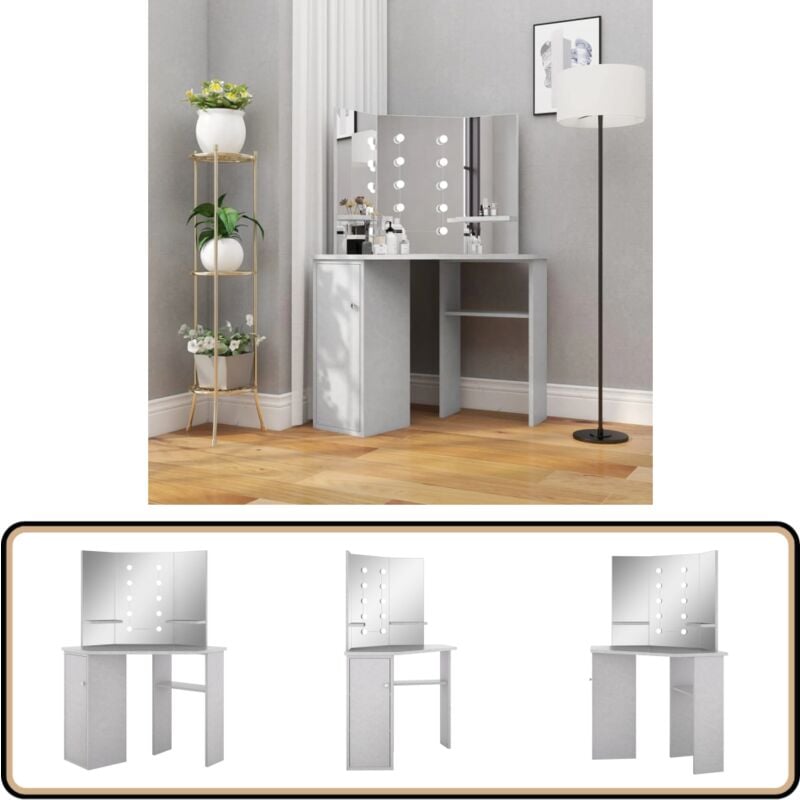 Vidaxl - Eck-Schminktisch mit led Betongrau 111x54x141,5 cm - Schminktisch - Kosmetiktisch - Badezimmermöbel - led Beleuchtung - Spiegelschrank