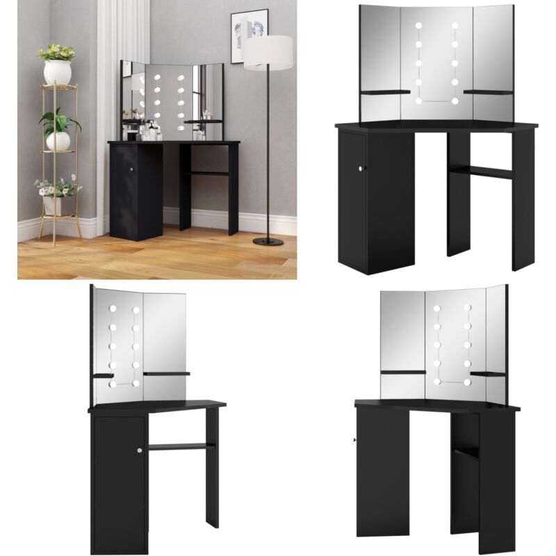 Vidaxl - Eck-Schminktisch mit led Schwarz 111x54x141,5 cm - Schminktisch - Kosmetiktisch - Eck-Schminktisch - led Beleuchtung - Spiegel - Home &