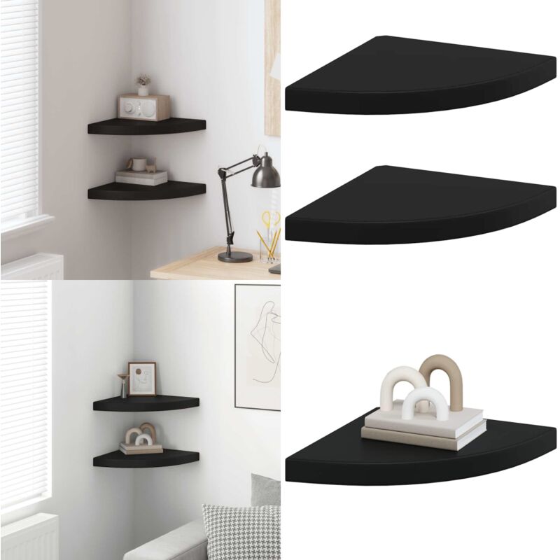 Eck-Schweberegale 2 Stk. Schwarz 35x35x3,8 cm MDF - Eckregal - Wandregal - Schwarzes Regal - Schwebendes Regal - Wohnwandregal - Home & Living