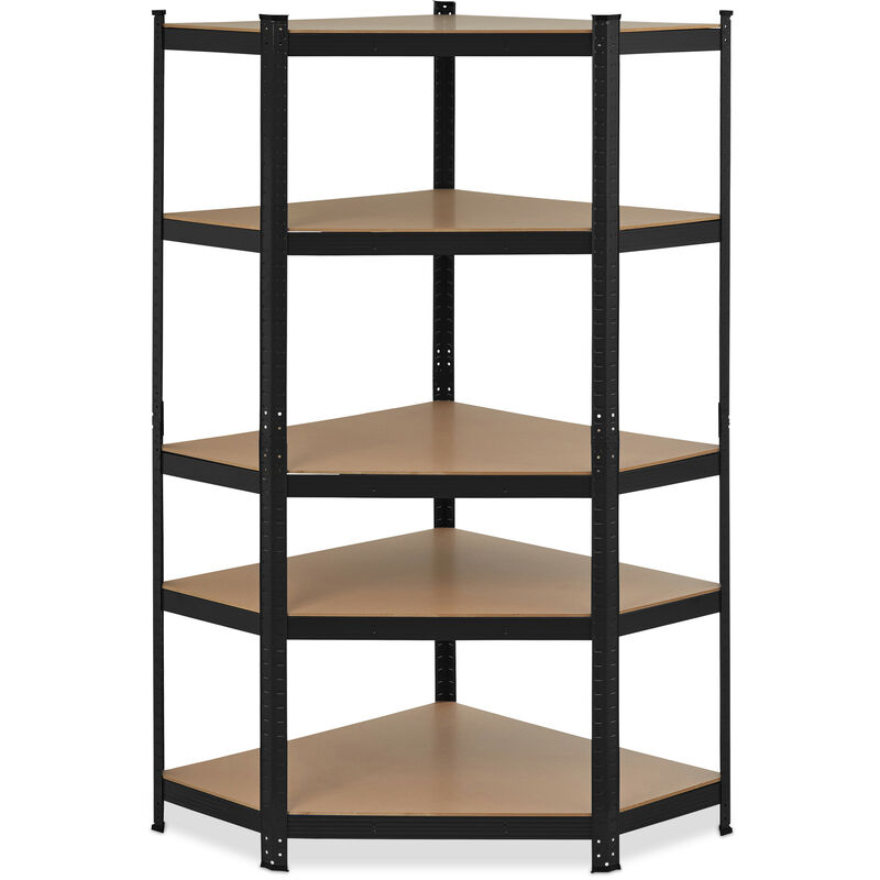 Eck Schwerlastregal, verzinkt, Traglast 875 kg, 181x128x92 cm, 5 Böden, zum Stecken, Stahl Eckregal, schwarz - Relaxdays