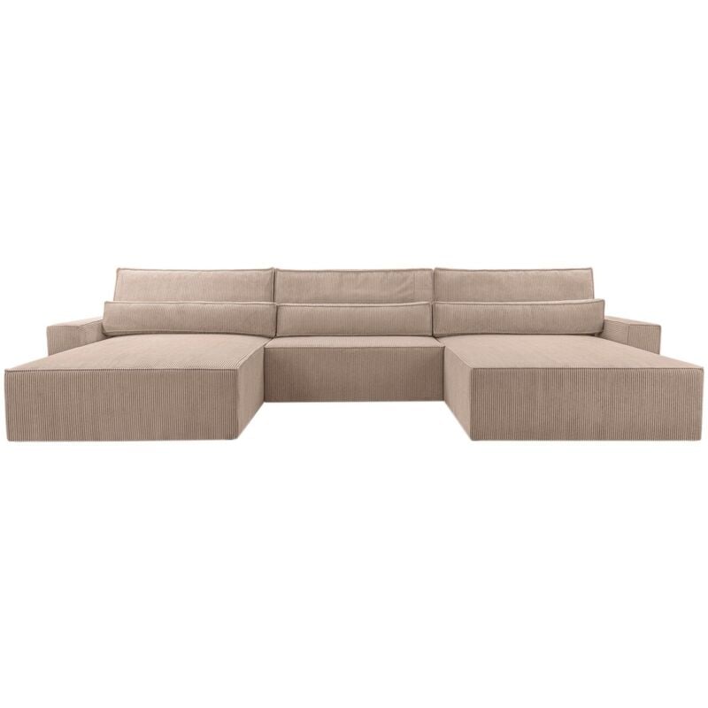 Eckcouch aus Cordstoff Ecksofa U-Form Cord Sofa Couch Polsterecke U-Sofa mit Bettkasten und Schlaffunktion -Wohnlandschaft denver u - Dunkelbeige
