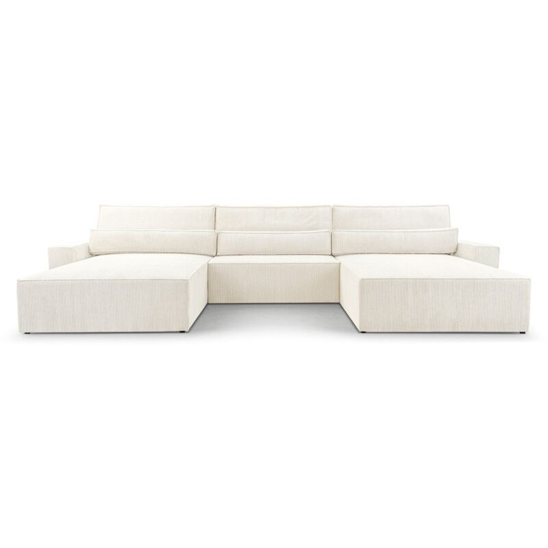Eckcouch aus Cordstoff Ecksofa U-Form Cord Sofa Couch Polsterecke U-Sofa mit Bettkasten und Schlaffunktion -Wohnlandschaft denver u - Weiß (Poso 38)