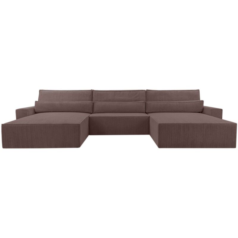 Eckcouch aus Cordstoff Ecksofa U-Form Cord Sofa Couch Polsterecke U-Sofa mit Bettkasten und Schlaffunktion -Wohnlandschaft denver u - Braun (Poso 04)