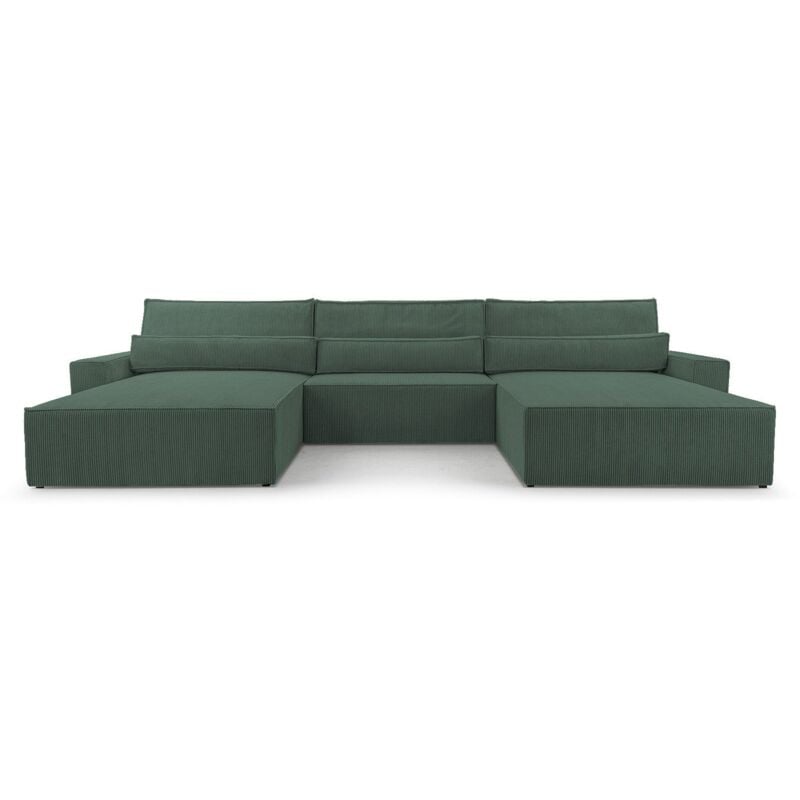Eckcouch aus Cordstoff Ecksofa U-Form Cord Sofa Couch Polsterecke U-Sofa mit Bettkasten und Schlaffunktion -Wohnlandschaft denver u - Dunkelgrün