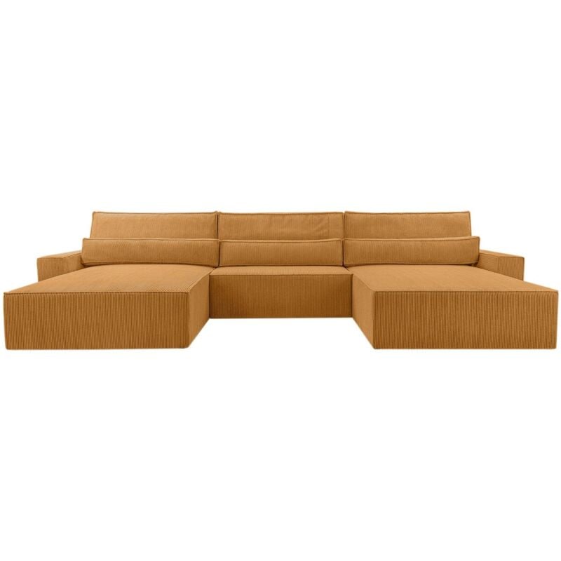 Eckcouch aus Cordstoff Ecksofa U-Form Cord Sofa Couch Polsterecke U-Sofa mit Bettkasten und Schlaffunktion -Wohnlandschaft denver u - Dunkelgelb