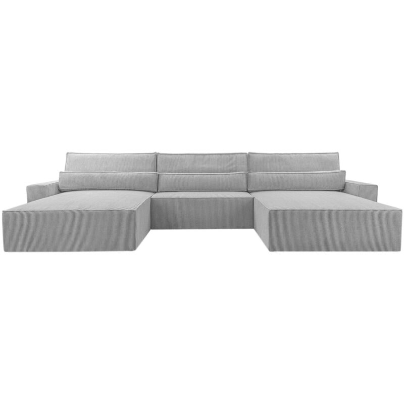 Eckcouch aus Cordstoff Ecksofa U-Form Cord Sofa Couch Polsterecke U-Sofa mit Bettkasten und Schlaffunktion -Wohnlandschaft denver u - Hellgrau (Poso