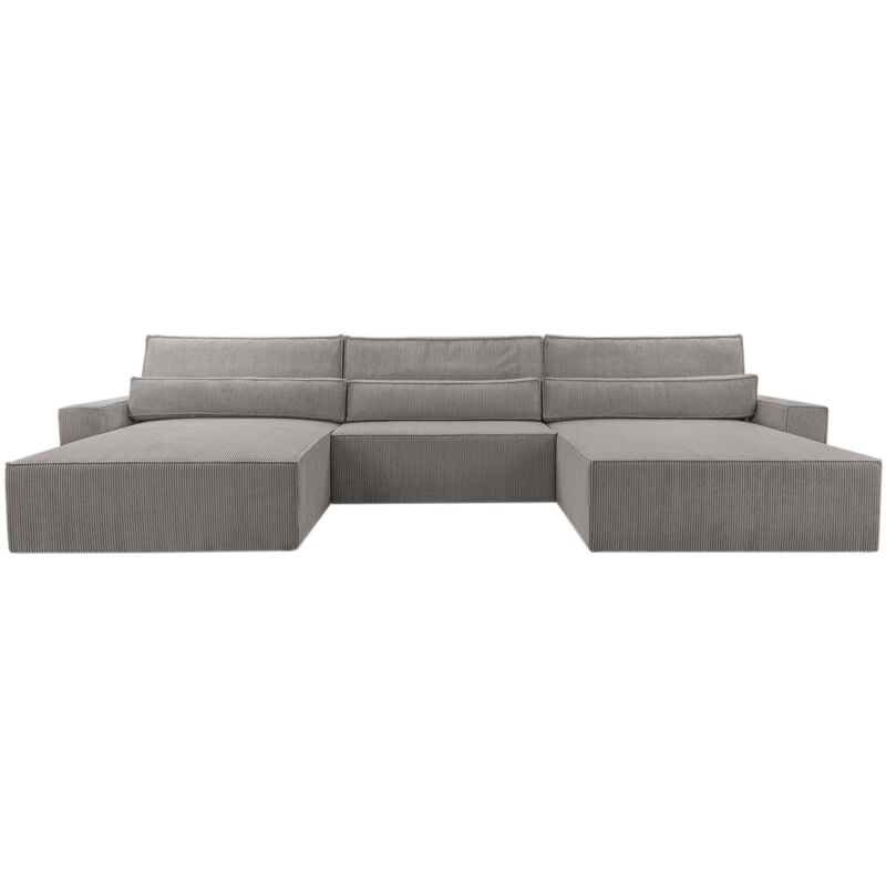 Eckcouch aus Cordstoff Ecksofa U-Form Cord Sofa Couch Polsterecke U-Sofa mit Bettkasten und Schlaffunktion -Wohnlandschaft denver u - Hellgrau (Poso