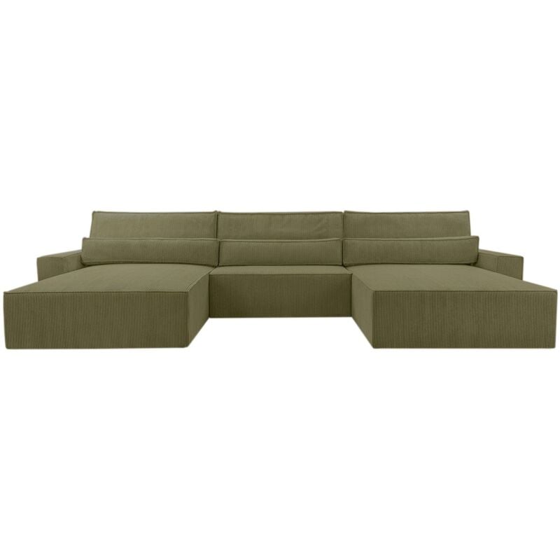 Eckcouch aus Cordstoff Ecksofa U-Form Cord Sofa Couch Polsterecke U-Sofa mit Bettkasten und Schlaffunktion -Wohnlandschaft DENVER U - Oliv (Poso 46)