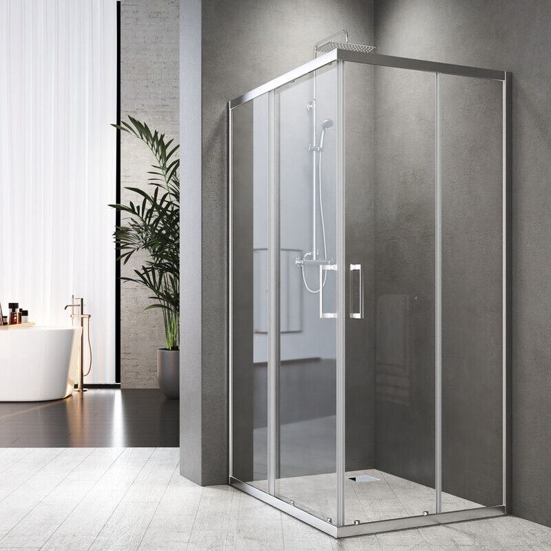 Duschkabine 80x100 cm Eckeinstieg Duschkabine Schiebetür Eckdusche Duschwand Dusche 6mm ESG Glas Höhe 185cm