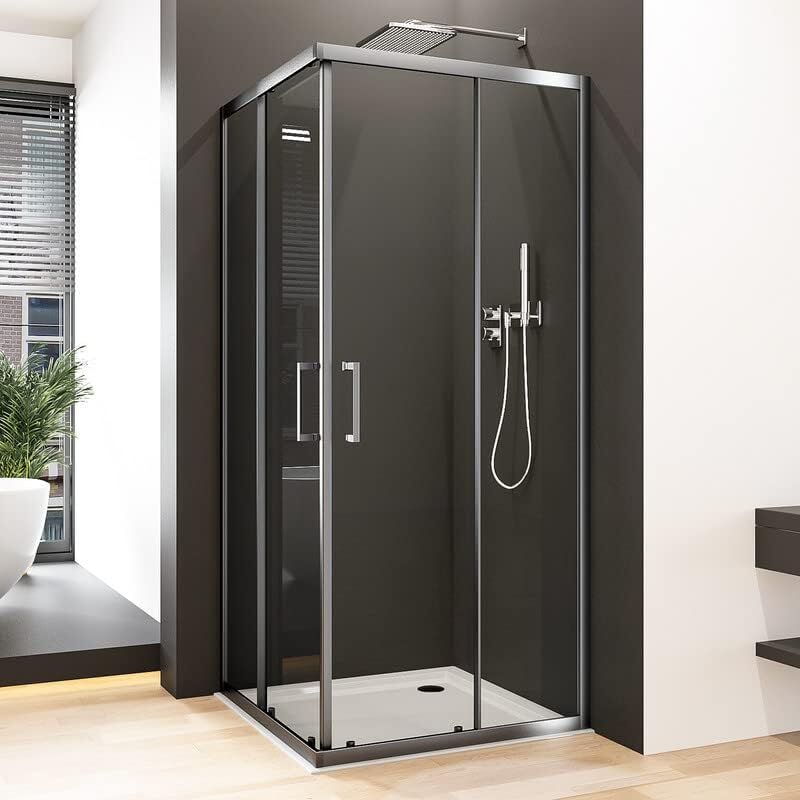 Eckeinstieg Duschkabine 100 x 100 cm Schiebetür Schwarz Duschkabine mit Doppel Duschtür, 100x100cm Duschabtrennung mit 5mm esg Sicherheitsglas Glas