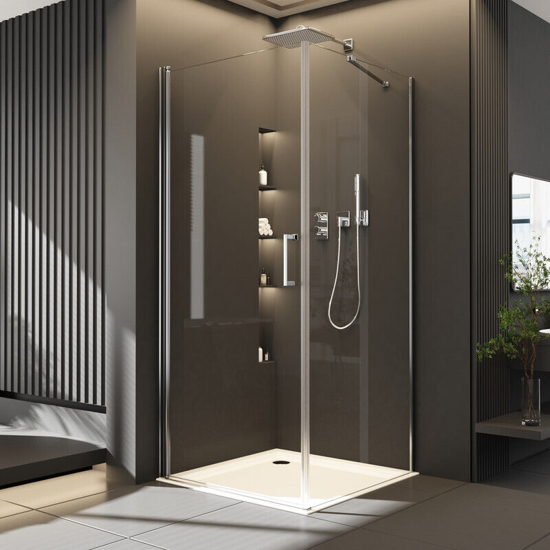 Eckeinstieg Duschkabine Pendeltuer 80x90cm Duschabtrennung mit Seitenwand, 90 x 80 Schwingtuer Glas Duschkabine mit festem Seitenteil, Dusche aus 5mm