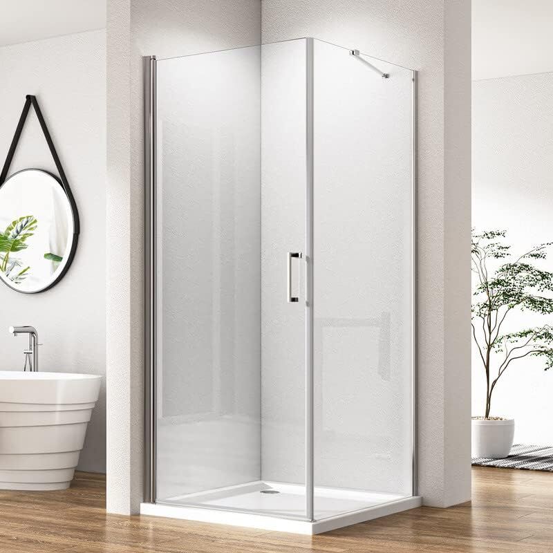Eckeinstieg Duschkabine Pendeltuer 90x90cm Duschabtrennung mit Seitenwand, 90 x 90 Schwingtuer Glas Duschkabine mit festem Seitenteil, Dusche aus 5mm