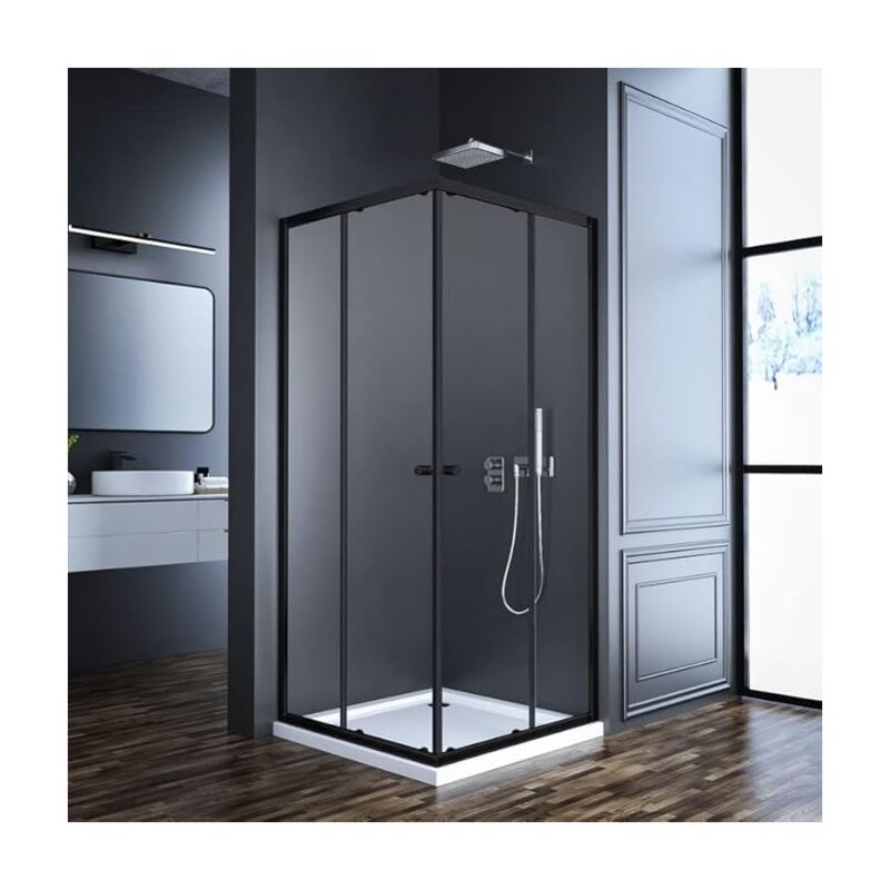 Eckeinstieg Duschkabine Schwarz 90x100cm Schiebetür Duschabtrennung, 100x90cm Glas Duschschiebetür Duschkabine Schiebetüren Duschwand aus 6mm esg
