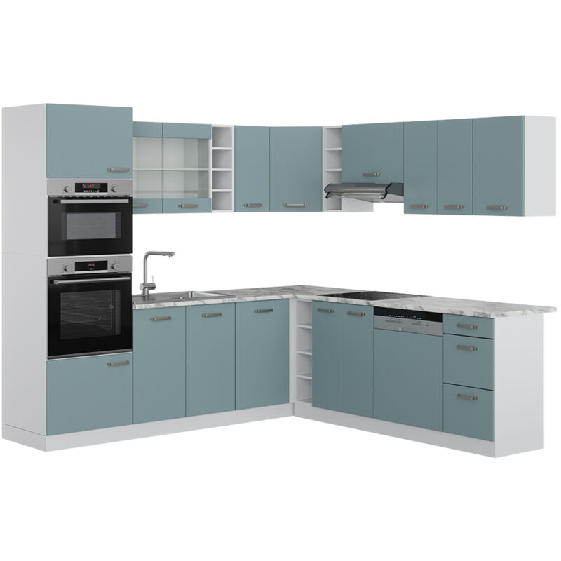 Vicco - Einbauküche in L-Form R-Line, Blau-Grau, 237 x 60 cm , ap Marmor