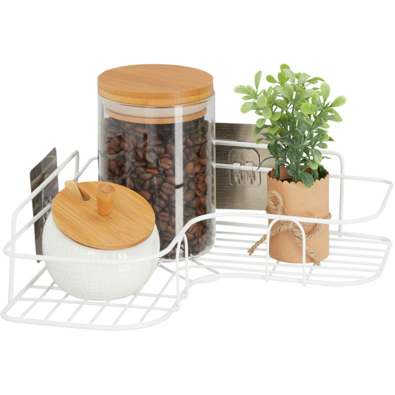 Relaxdays - 2 x Eckregal Küche, zum Kleben, Aufbewahrung, Gewürze & Kräuter, Wandregal HxBxT 5,5 x 26 x 26 cm, Eisen, weiß