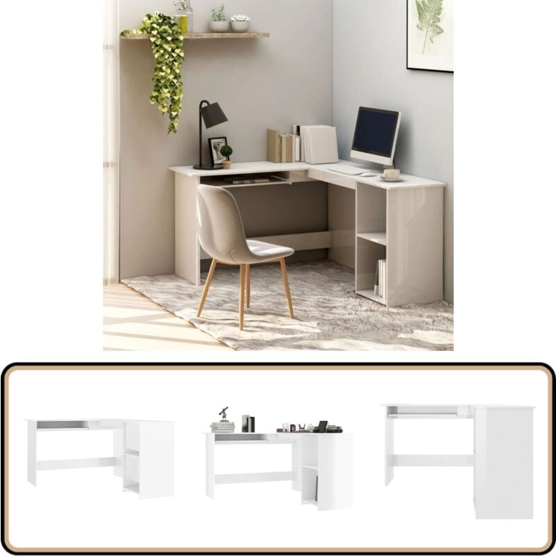 Vidaxl - Eckschreibtisch in L-Form Hochglanz-Weiß 120x140x75 cm - Eck-Schreibtisch - Schreibtisch Weiß - Holzwerkstoff Schreibtisch - Bürostuhl
