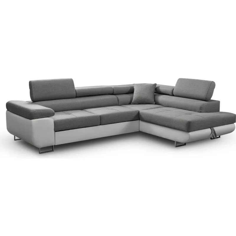 Ecksofa Aller, Hellgrau und Weiß Eco, Eckcouch mit Bettkasten und Schlaffunktion, L-Form Couch, Schlafsofa, Ottoman Rechte.